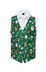 Dobell Mens Green Santa and Friends Christmas Waistcoat-XL (46-48in)