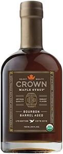 Crown Maple Bourbon Barrel Aged Organic Maple Syrup, 25 Fl Oz, Pancakes, Flavor Cocktails, Marinades and Sauces