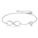 CDE Infinity Heart Symbol Charm Link Bracelet for Women 925 Sterling Silver Stainless Steel Adjustable Anniversary Jewelry Christmas Birthday Gifts for Women Wife Girlfriend Her (Sterling Silver-04-Apr.)