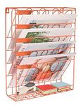 Kiwilon Hanging Newspaper Holder File Organizer, 5 Tier Wall Mount Document Letter Tray Magazine File Rack Book Stand (Rose Gold)