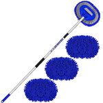 160cm 63” Car Wash Brush Long Handle Microfibre Extendable Cleaning Mop Mitt for Caravan Truck Van Tyre Window Wheel Roof 2 In 1 Interior Duster Remover Scratch Free Clean Product 3 Replacement Head