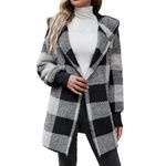 AMDOLE Outlet Clearance UK Plaid Coats for Womens Fleece Thick Warm Cardigan Fluffy Knitted Jacket Casual Plus Size Overcoat Padded Lightweight Sweater Long Sleeve Puffer Winter Grey L