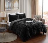 Sweet Home Collection Plush Shaggy Comforter Set Ultra Soft Luxurious Faux Fur Decorative Fluffy Crystal Velvet Bedding with 2 Shams, Queen, Black