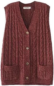 Aeneontrue Women's Sweater Vest Sleeveless Button Down Knitted Cardigan Outwear with Pockets, Style4-burgundy, XX-Large