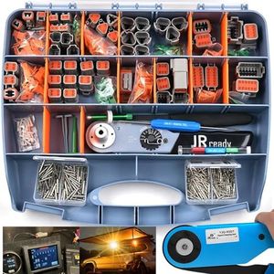 JRready ST6110 Deutsch Connector Kit with Crimper-2 Pin Waterproof Connector,3 4 6 8 12 Pin DT Connectors,Deutsch Crimp Tool 14-22AWG,Size 16 Solid Contact for Truck, Motorcycle,Automotive