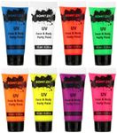 Bowitzki UV Neon Face Body Paint 8 Tubes 0.34oz Liquid Kit Black Light Glow in The Dark Makeup Set Fluorescent Painting for Adults Kids Music Festivals Party Halloween Christmas