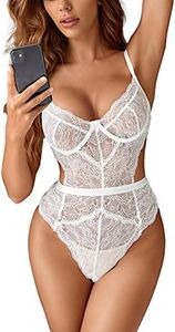 EVELIFE Body Mujer Sexy Lenceria Encaje Transparente Teddy Lingerie rofundo V Ropa Interior Ropa de Dormir (Blanco, XL)
