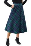 Alaster Queen Womens Long Plaid Skirt Ladies Midi High Elastic Waist Winter Pockets Skirts Green