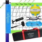 Volleyball Net Outdoor - Portable Volleyball Set for Backyard with Professional Volleyball Net, Wrap Yarn Volleyball and Pump, Boundary Line, Carry Bag (Blue&Green)