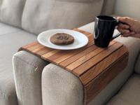 Vesta Homes Sofa Armrest Tray Set of 2 | Acacia Wood | Tambour Tray | Flexible and Foldable | Dining Table Mat | Suitable for Food, Drinks, Snacks, Cup | 43 x 28 x 1.3 cm | Handcrafted in India