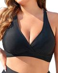 Yonique Women Plus Size Bikini Top Only Large Bust Swim Top Full Coverage Swimsuit Top Sport Bra Bathing Suit Top No Bottom, Black, 18 Plus