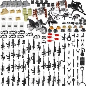 BrickBounty 178 pcs Weapons-Machine-Guns-Rifles Compatible with Major Brands, Minifigures-add-ons-Militarybase-Toy-Soldiers-Police, WW2-Modern-SWAT-Battle-Ammo-Belt-gas mask-Decations for Army-Men