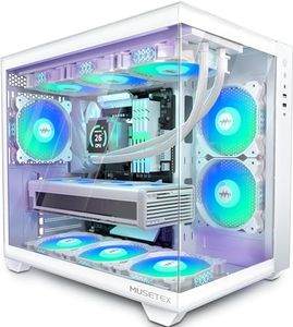 MUSETEX ATX PC Case, 6 PWM ARGB Fans Pre-Installed, 360MM RAD Support, Type-C Gaming PC Case, 270° Full View Tempered Glass Mid Tower, Pure White ATX Computer Case,Y6