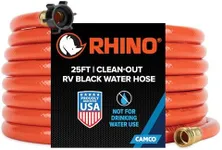 Camco Rhino 25-Ft Clean-Out Camper/RV Black Water Hose | Features a Heavy-Duty PVC Design & Bright Orange Color | Clean-Out Camper Black Water, Grey Water or Tote Tanks | 5/8” Inside Diameter (22990)