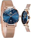 OLEVS Watches for Women Blue Face Rose Gold Mesh Water Resistant Date Petite Nice Ladies Watches for Small Wrist Fashion Elegant Thin Montre Pour Homme