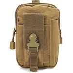 TOURTIER Tactical Molle Pouch, Compact Utility Belt Pouch, Military Army EDC Waist Bag with Cell Phone Holster for Sports, Hiking, Camping, Traveling (Brown)