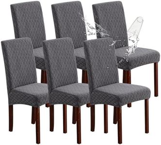 Genina Waterproof Chair Covers for Dining Room Set of 6, Stretch Jacquard Dining Chair Slipcovers Removable Washable Chair Protectors Covers for Kitchen, Parsons (Argyle-Dark Gray, 6 PCS)