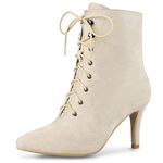 Allegra K Women's Pointy Toe Zip Lace Up Stiletto Heel Ankle Boots Beige 5 UK/Label Size 7 US