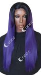 CiCiCa - “KIKI”, Lace Front Wigs, 28 Inches Long Wig, Straight Wig with Side Bangs, Ombre Black Roots to Purple Wig, Premium Heat-Resistant Synthetic Hair Replacement Wigs for Women.