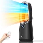 Ultty Space Heater and Bladeless Fan Combo, 2000 W Heater Fan and 28 W Cold Fan, 80° Oscillating, All the Season Use, Remote and Touch Control, Timer, Fan Heater for Office Room, Bedroom, Black