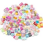 Ddfly 100pcs Mixed Candy Sweets Slime Charms Set Cute Resin Flatback Slime Beads Making Supplies for DIY Scrapbooking Crafts, Assorted Colors and Shapes