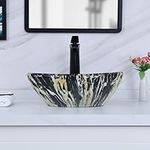 Davivy 16.3'' X 13" Nordic Marbling Oval Vessel Sink with Pop Up Drain,Ceramic Vessel Sinks,Bathroom Vessel Sinks,Bathroom Sinks Above Counter,Counter top Sink,Oval Vessel Sinks for bathrooms