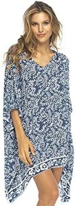 Back From Bali Womens Short Beach Swimsuit Cover Up Dress Caftan Poncho Floral, Navy, One size