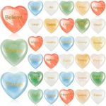 Fabbay 30 Pcs Engraved Inspirational Heart Stones Bulk Different Words Inspirational Stones Heart Shaped Engraved Rocks for Women Men Friends Family Birthday Encouragement Gift Decorations, 0.8"