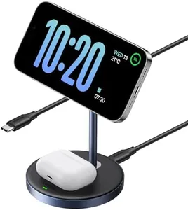 UGREEN MagFlow 2-in-1 Magnetic Wireless Charging Station Compatible with iPhone 16 15 14 13 12 Series and AirPods Series, Wireless Charging Stand with 3 FT USB-C Cable (No AC Adapter)