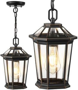 VIANIS Outdoor Pendant Light Fixtures for Front Porch, Exterior Ceiling Hanging Lanterns, Anti-Rust Waterproof Farmhouse Outdoor Chandelier, Black Gold Aluminum with Tempered Water Glass for Entryway