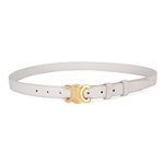 MoYoTo Women’s 2.5cm Thin Leather Belt Fashion Designer Belts for Jeans Pants Dresses with Gold Buckle, White, Suit Waistline 26″-28″