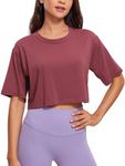 CRZ YOGA Women's Pima Cotton Workout Crop Top Short Sleeve Running T-Shirt Casual Athletic Tee Misty Merlot X-Small