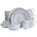 Stone Lain Porcelain 16 Piece Dinnerware Set, Cool Gray Swirl, Marble Design, Full Sets