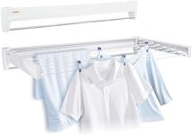 Leifheit Telegant 81 Protect Plus Metal Wall-Mounted Clothes Airer, Foldaway Towel Rack for Indoor & Outdoor, Clothes Drying Rack for Indoor or Outdoor, 8.1 m Drying Space, White