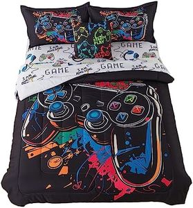 qjmiaofang Gamer Comforter Full for Kids Gamer Bedding Set 6Pieces Kids Bed in A Bag Colorful Gamepad Comforter Set with Gamepad and Headset Sheets Set Video Game Bedding Controller Bed Set for Home