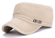 ChezAbbey Women's Adjustable Flat Top Solid Brim Army Cadet Style Military Baseball Cap, A- Beige, One Size