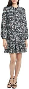 BCBGeneration Women's Long Sleeve Midi Dress with Ruffle Hem, Floral, Medium