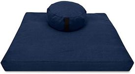 Bean's ZAFU + ZABUTON Meditation Set - Round Buckwheat Filled ZAFU Pillow + Large Cotton Filled ZABUTON Floor Pad - Blueberry Hemp - Traditional Tibetan Zen Mindfulness Seat Kit - Made in USA