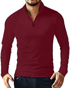 YTD Men's Classic Long Sleeve Polo Shirts Quarter-Zip Casual Slim Fit Basic Designed Cotton Shirts XL Wine Red