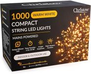 CHRISTOW Christmas Tree Lights, Compact Warm White LED Fairy String Lights with Timer, 8 Light Modes, Indoor & Outdoor, Mains Operated, Green Cable (1000 LED / 24.97m Lit Length for 7ft Xmas Tree)