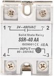 SSR-40AA 40A Solid State Relay, Relay Module AC-AC, Input 90-250V AC Output 24-480V AC, 2 Pole Double Throw Relay