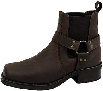 MENS GRINGO'S HARLEY BROWN HARNESS GUSSET WAXY LEATHER BIKER COWBOY BOOTS M486B-UK 8 (EU 42)