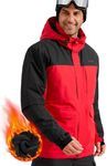 FREE SOLDIER Men's Waterproof Ski Jacket Fleece Lined Warm Winter Snow Coat with Hood Fully Taped Seams(Urban Red,XL)