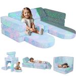 MeMoreCool 10-Piece Kids Play Sofa, Modular Toddler Chair Couch Glow Sofa Bed for Playroom, Fold Out Play Couch for Girl Boy, Kids Convertible Sofa Sectional Foam Playset, Colorful Star