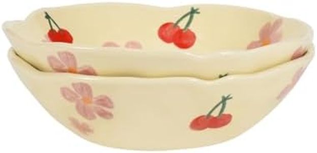 Koythin Salad Bowls Set of 2, Cute Cherry Flower Ceramic Bowls, Cream Yellow Serving Bowl for Pasta, Cereal, Fruit, Soup, Rice, Dishwasher and Microwave Safe (Cherry Set of 2), KH01692PC
