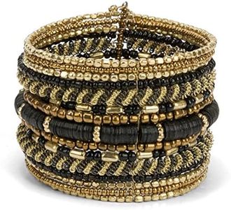 SPUNKYsoul New! Boho Metal Black and Gold Cuff Bangle Bracelets for Women l Collection (Gold & Black)