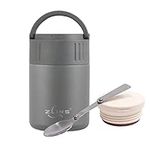 ZLINS Insulated Food Jar 13 oz, Foldable Spoon, Reusable Stainless Steel Lunch Thermos Container, Leak Proof Vacuum Lunch Storage for Soup Hot Cold, Portable Smoothie Bowl with Handle Lid (Grey)