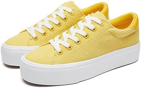 THATXUAOV Womens Platform Sneakers White Tennis Shoes Casual Low Top Fashion Sneakers, Yellow, 11