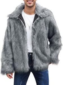 Gihuo Men's Faux Fur Coat Plush Warm Winter Furry Jacket, Fashionable Fake Fur Jacket for Men (BlackGrey, L)
