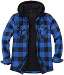 ZENTHACE Men's Sherpa Lined Full Zip Hooded Plaid Shirt Jacket, Checkered Blue, XX-Large